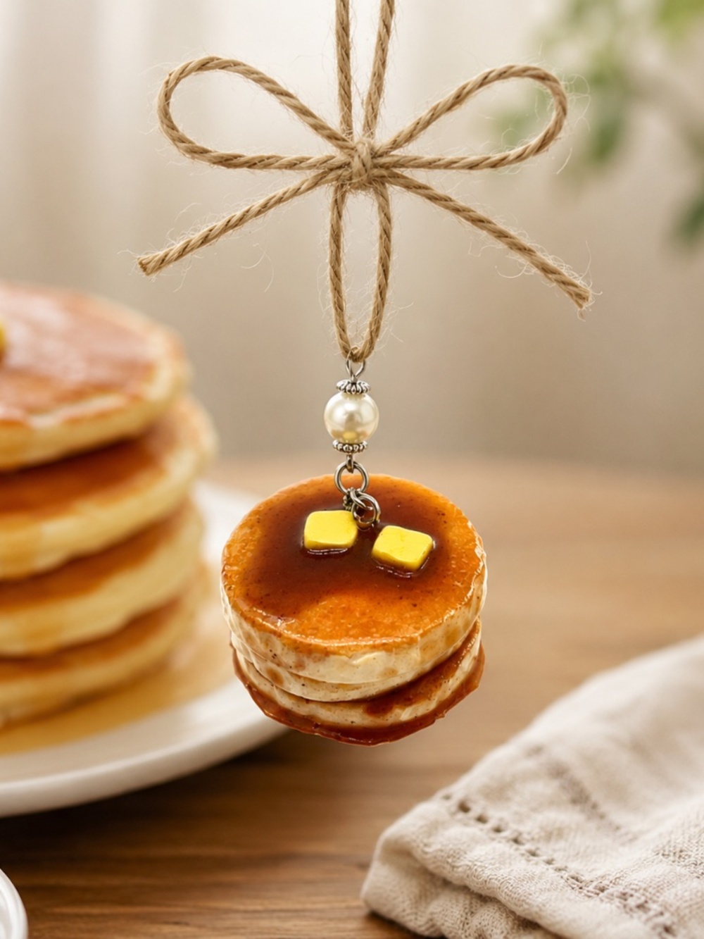 Pancake Stack Ornament | Handmade Mini Breakfast Food Decor, Kitchen Ornament